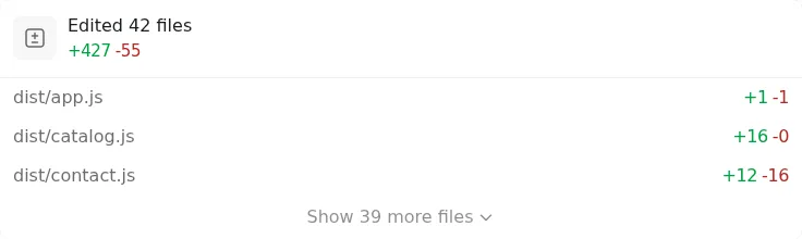 ภาพ capture ของสรุปงาน 42 ไฟล์ที่แก้ไขหลังสร้างระบบหลังบ้านและ deploy
